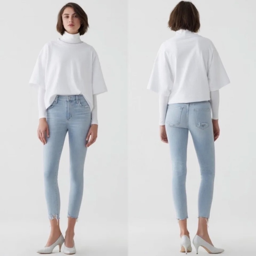 Agolde Light Wash Raw Hem Distressed Sophie High Rise Jeans in Parallel Size 27